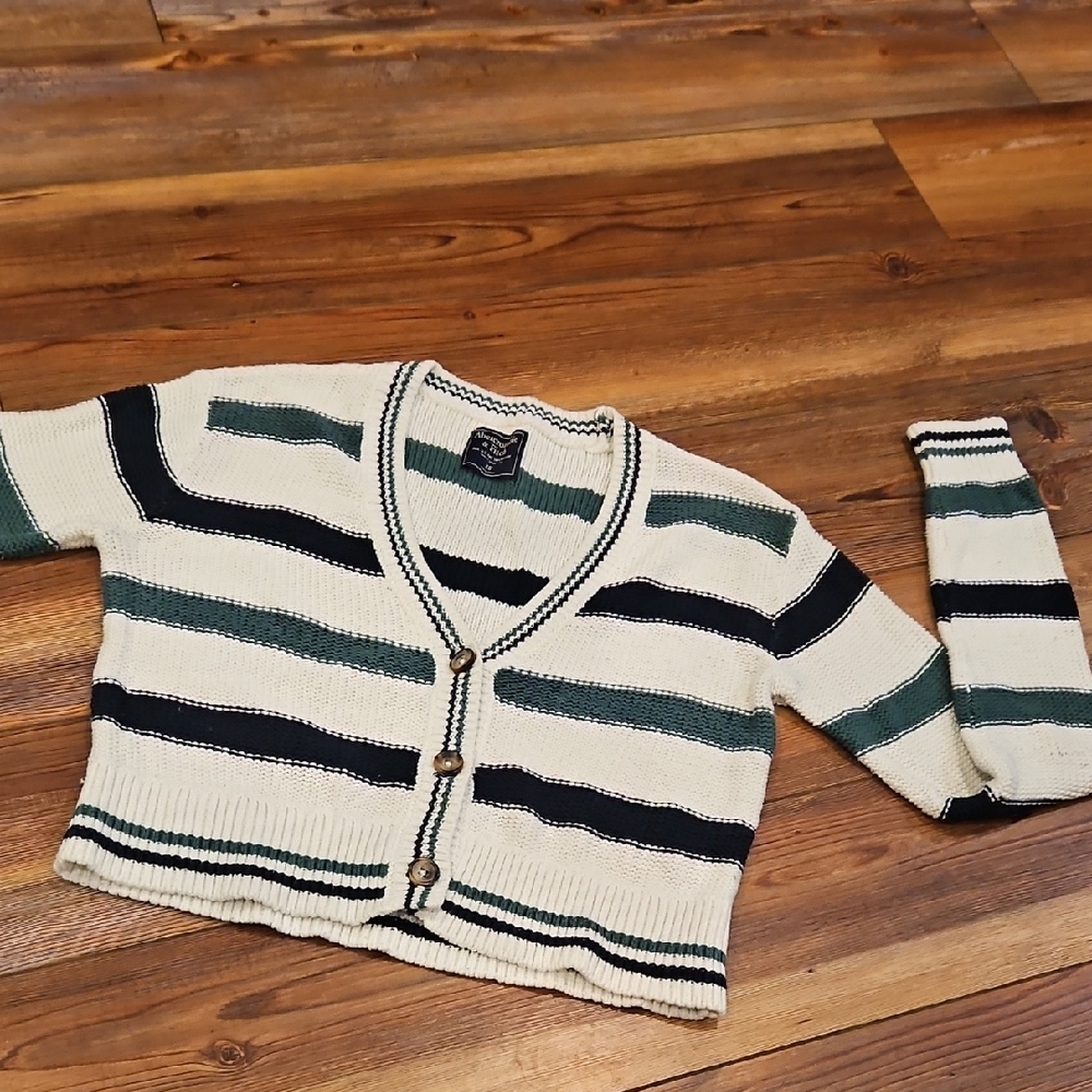 Abercrombie & Fitch white and Green Striped Cardigan
